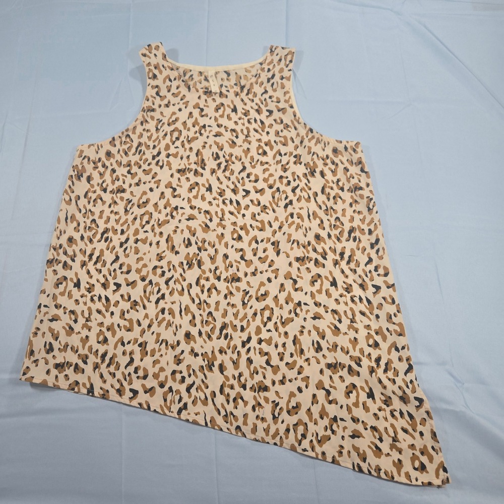 MTS Womens Leopard Print Asymmetrical Hem Tank Top Blouse Tan Black Size M T8560